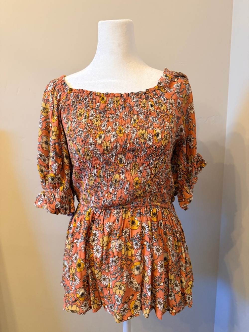 mittoshop Coral Floral Smocked Dress
